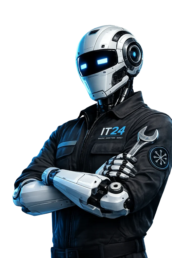 Futuristic robot technician representing IT24 technology and IT support
