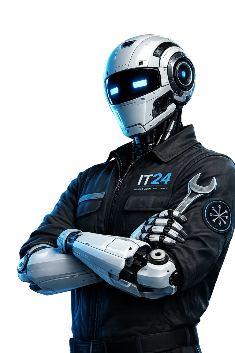 Futuristic robot technician representing IT24 technology and IT support